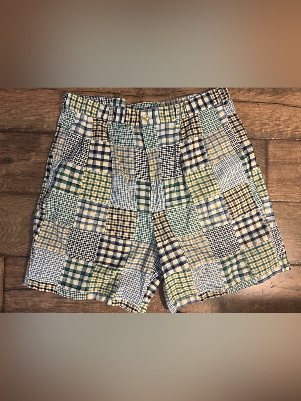 90s vintage Chaps Ralph Lauren patchwork plaid and check Bermuda shorts sz 36